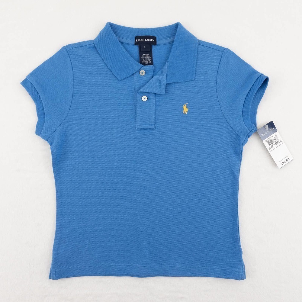 NWT Ralph Lauren Stretch Mesh Polo Shirt Girl's Large (12-14) Blue